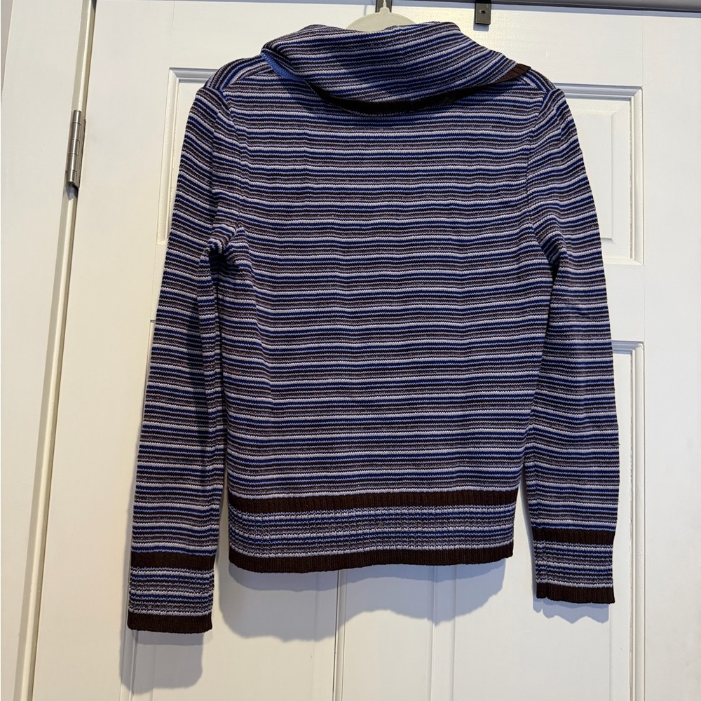 St John Sport Striped Cowl Neck Sweater - Blue and Brown - Picture 6 of 9